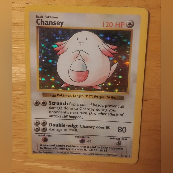 MP 1999 WOTC Shadowless Holo Chansey 3/102 Original Base Set Pokemon Card - Picture 4 of 8